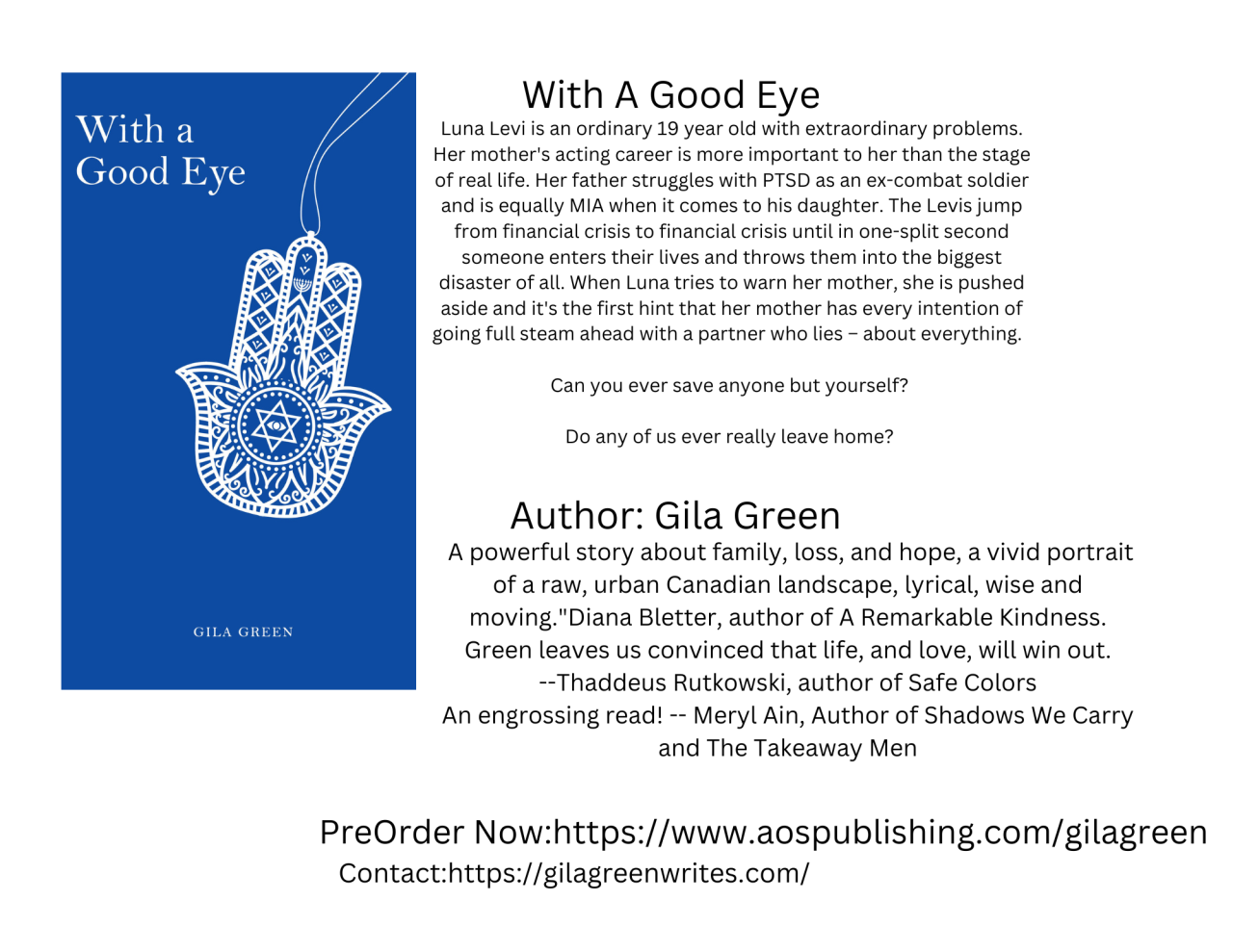 JOIN ME on ZOOM: Reading from With A Good Eye